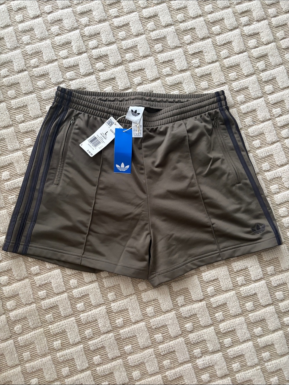 NWT adidas Originals Olive Firebird Track Shorts with Gray Three-Stripes Size L